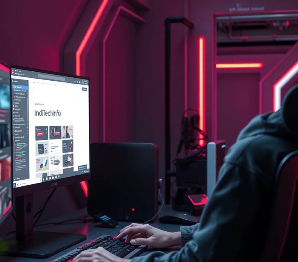 Flux_Schnell_futuristic_tech_workspace_with_a_person_coding_on_2